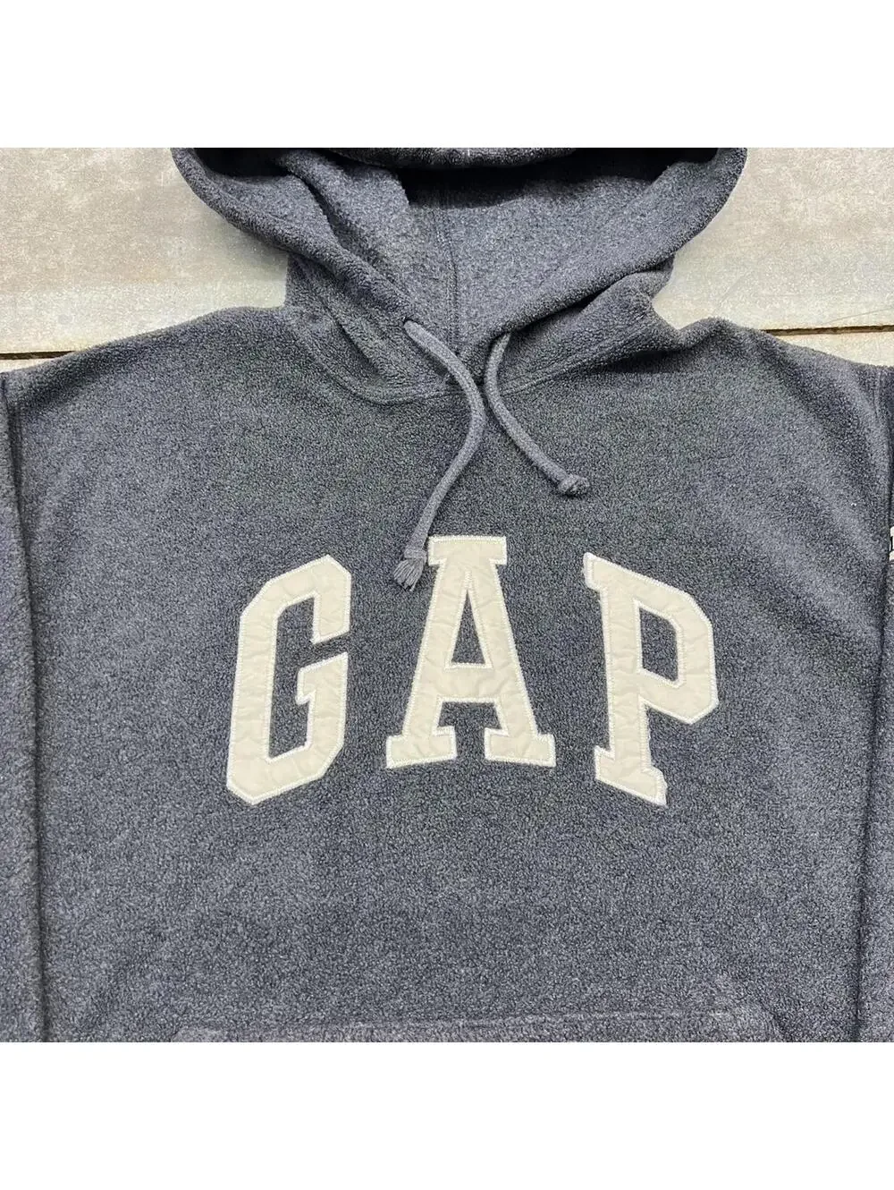 vintage gap fleece spell out dark grey hoodie size xs